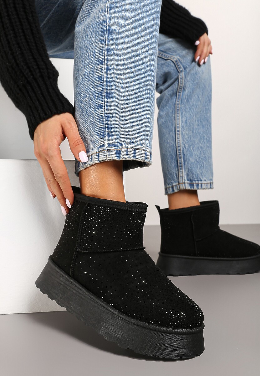 Czarne Płaskie Śniegowce z Ociepleniem Cyrkoniami i Przeszyciami Tamivea