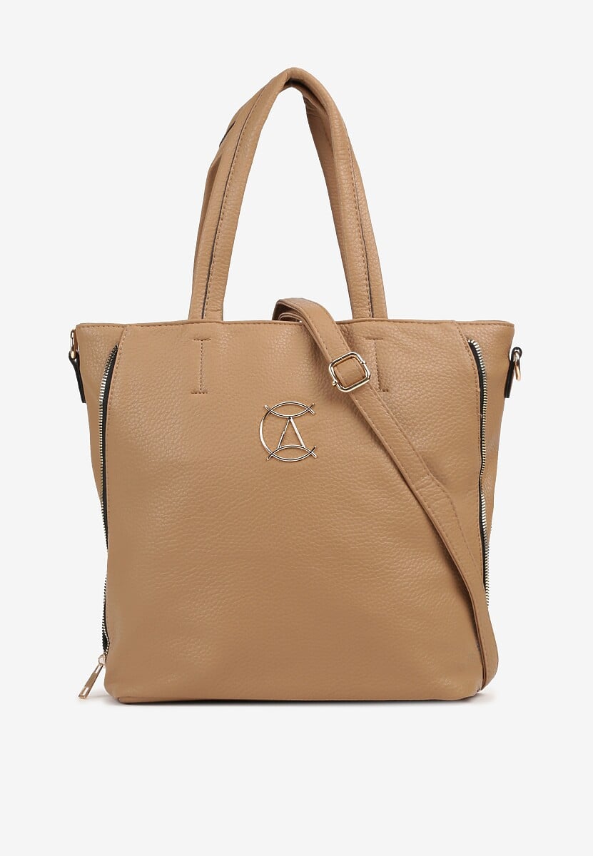 Ciemnobeżowa Torebka Shopper na Ramię z Paskiem z Regulacją Vemeriana