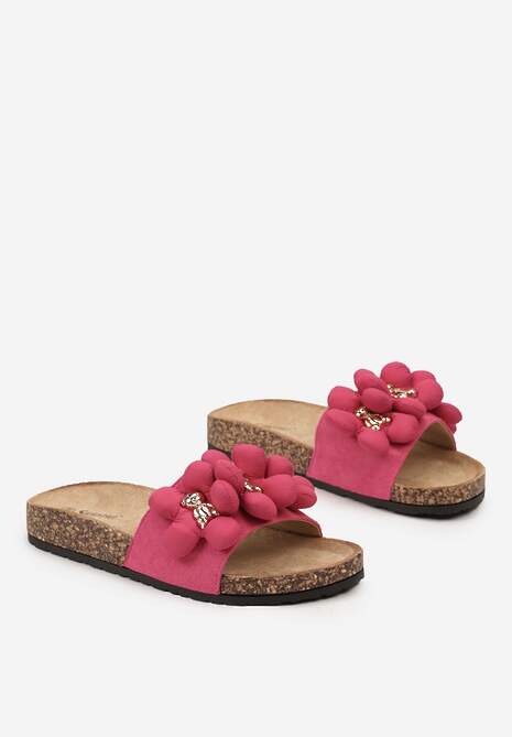 Fuksjowe Klapki ze Złotymi Misiami i Kwiatkami na Profilowanej Podeszwie Isaralle