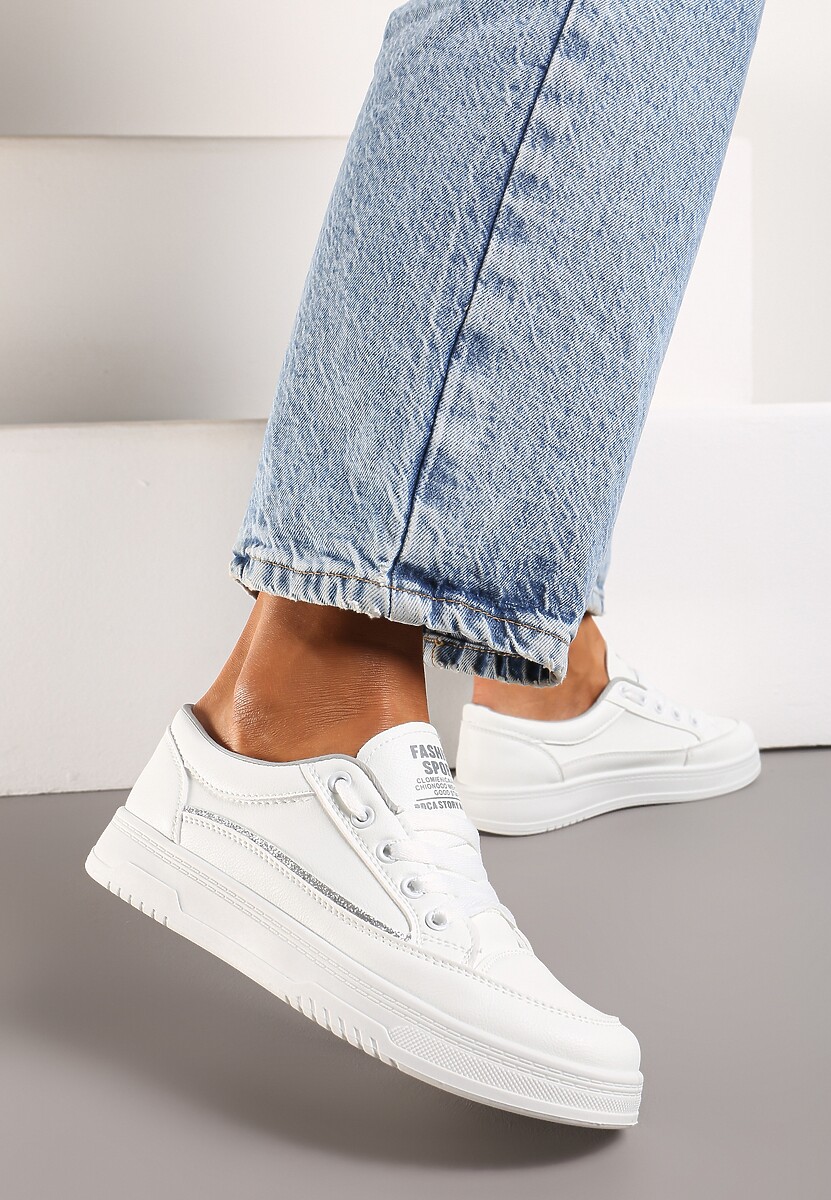 Biało-Szare Sneakersy z Brokatową Lamówką Pianissa