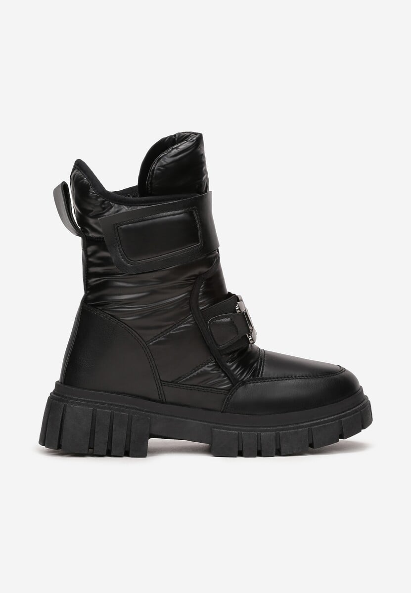 Czarne Pikowane Śniegowce z Klamrą w Kształcie Łańcucha Inaol