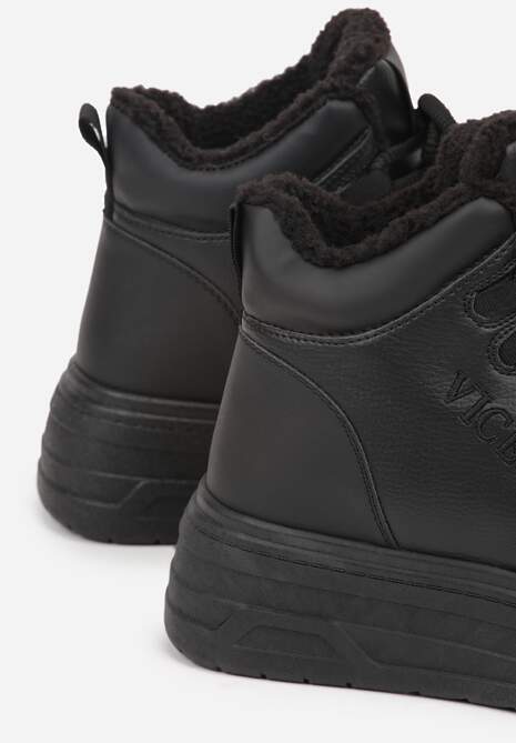 Czarne Sneakersy na Grubej Podeszwie Mocno Ocieplane Futrem Leavinael