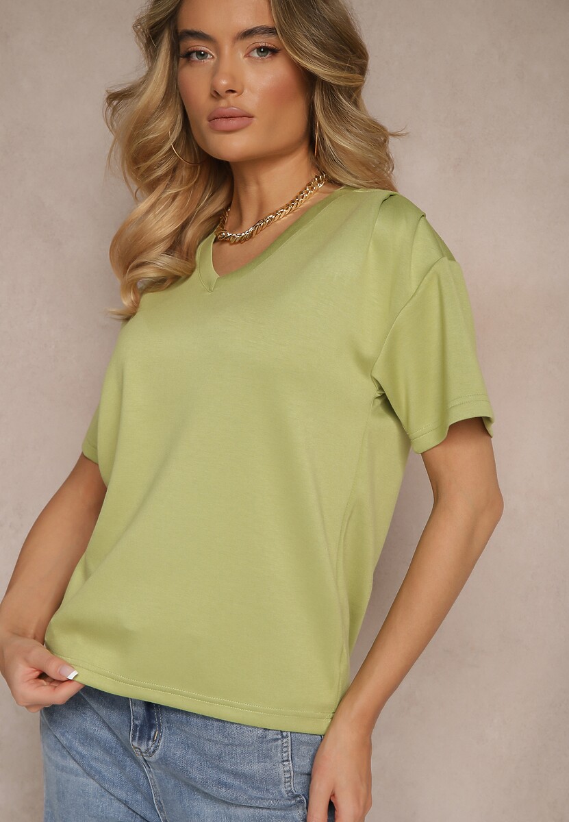 Zielony T-shirt z Dekoltem w Serek Fonellea