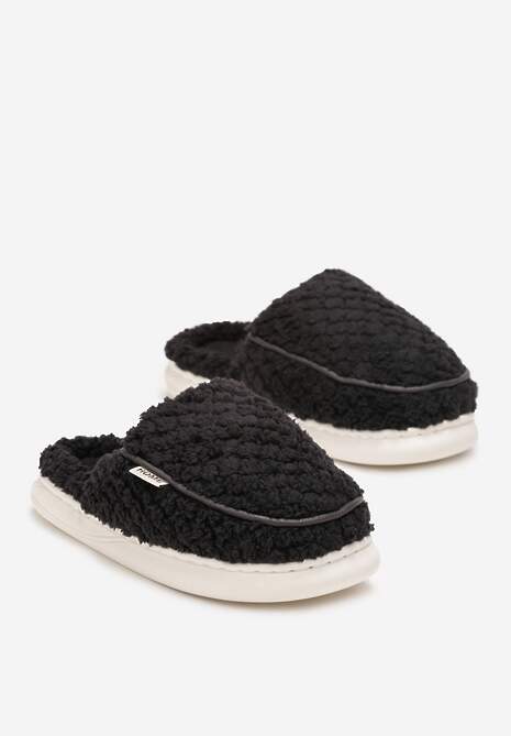Czarne Kapcie z Miękkiego Kożuszkowego Futerka Lilissa