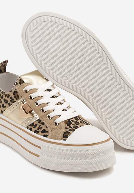 Panterkowe Trampki na Platformie Ozdobione Metaliczną Aplikacją Telanoreta