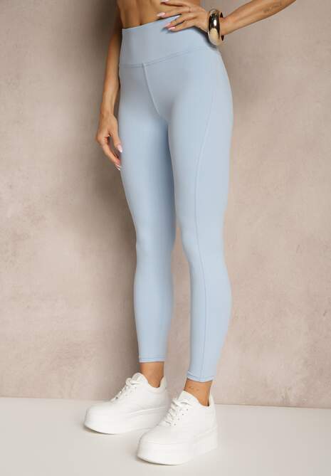 Jasnoniebieskie Legginsy z Ozdobnymi Przeszyciami z Efektem Modelowania Carittia