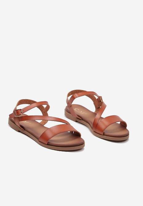 Brązowe Sandały na Płaskiej Podeszwie w Klasycznym Stylu ze Sprzączką Minni