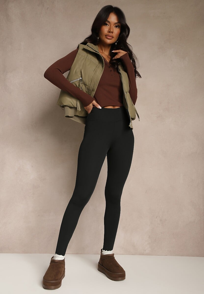 Czarne Legginsy Casual Regualr Waist Ralinsa