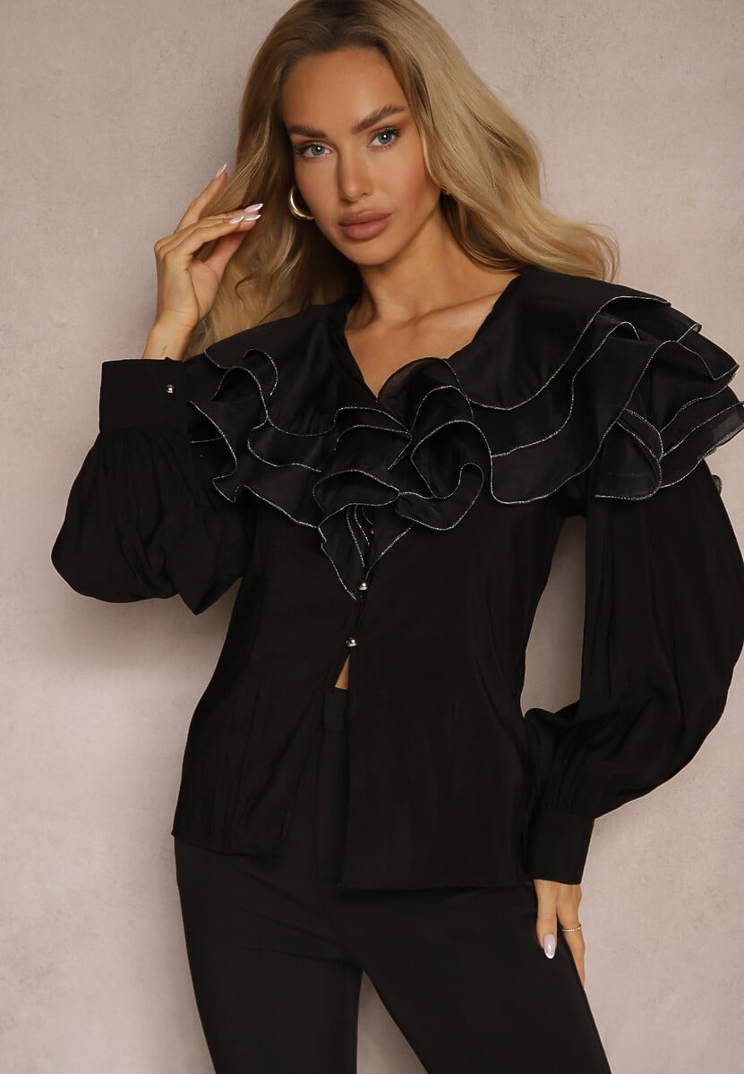 Różowa Wieczorowa Koszula z Ozdobnymi Falbanami i Guzikami Lerellia