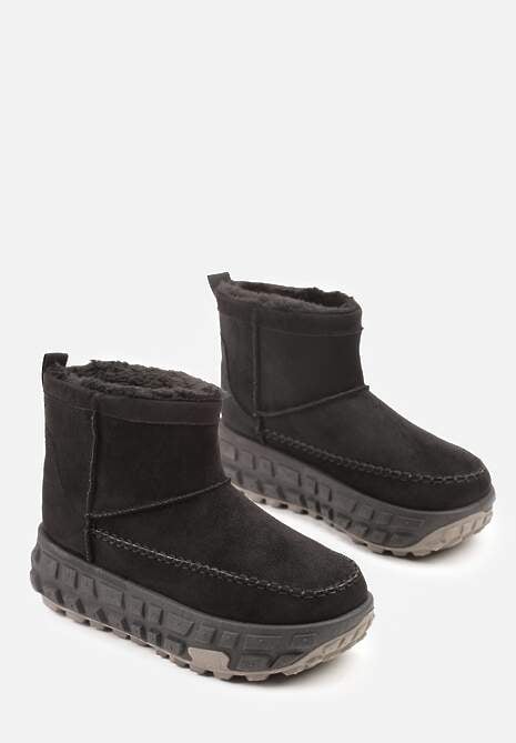 Czarne Śniegowce na Platformie Ozdobionej Tłoczeniem Apinelle