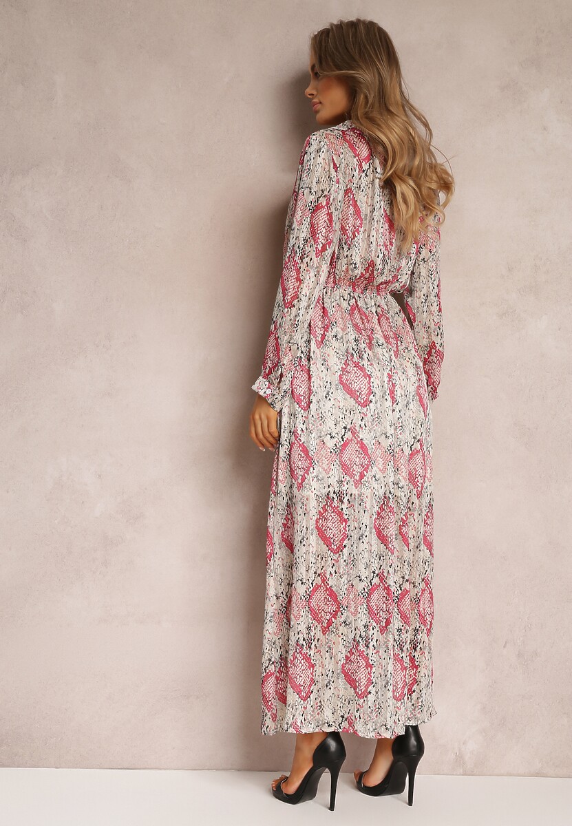 Beżowo-Bordowa Rozkloszowana Sukienka z Błyszczącą Nitką i Sznurkiem Fornid