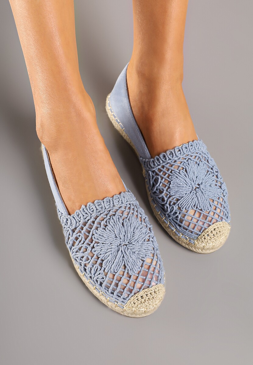 Jasnoniebieskie Ażurowe Espadryle na Podeszwie z Plecionki Nusariana