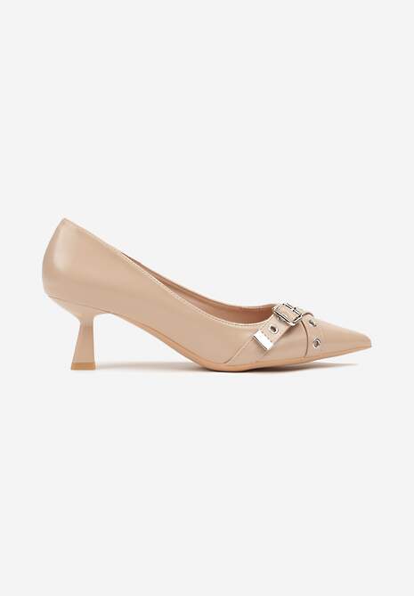 Beżowe Czółenka na Szpilce Kaczuszce z Ozdobnymi Paskami Nevrosa