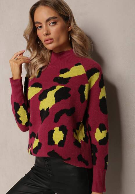 Bordowy Golf w Łaty z Gładkiej Dzianiny Plinero