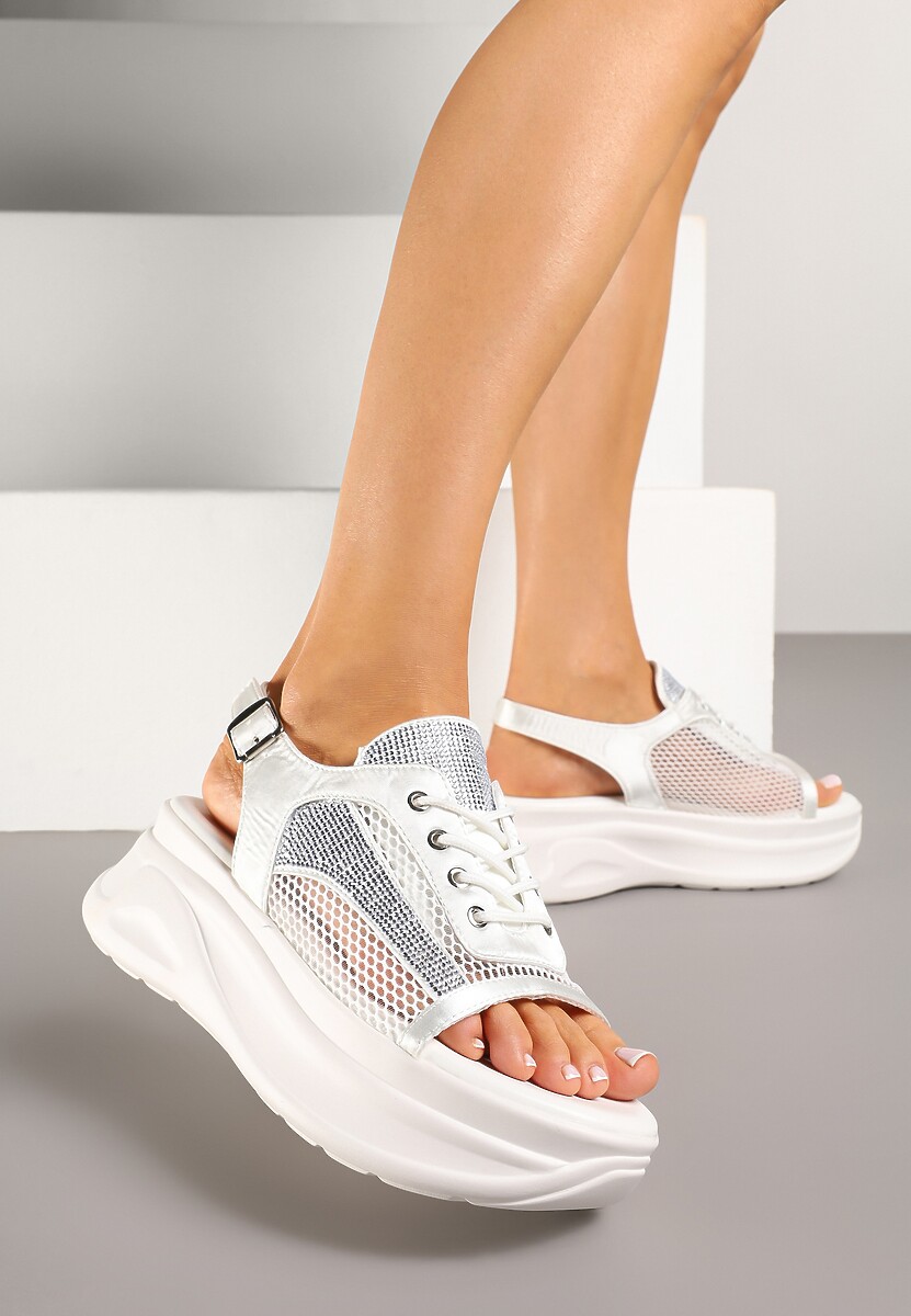 Białe Sandały na Platformie w Stylu Sneakersów Peep Toe Sorezia