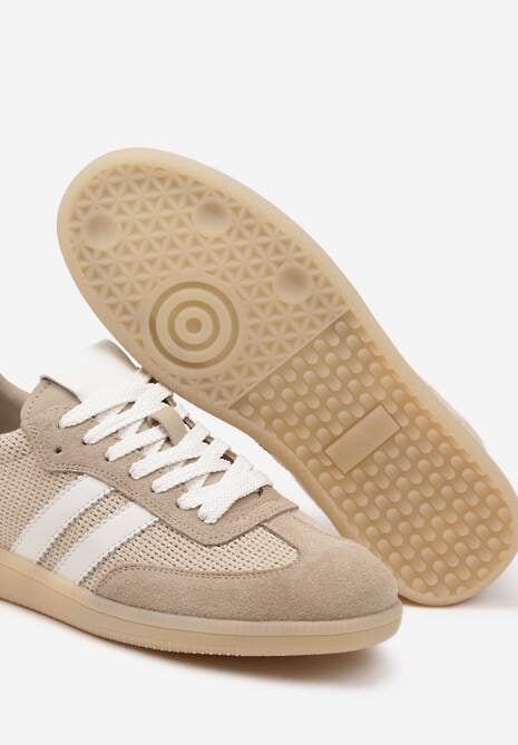 Beżowe Sneakersy Skórzane z Ozdobnymi Paskami Naniella