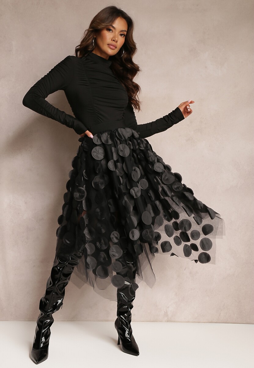 Czarna Spódnica Tiulowa o Asymetrycznym Fasonie Kamilai