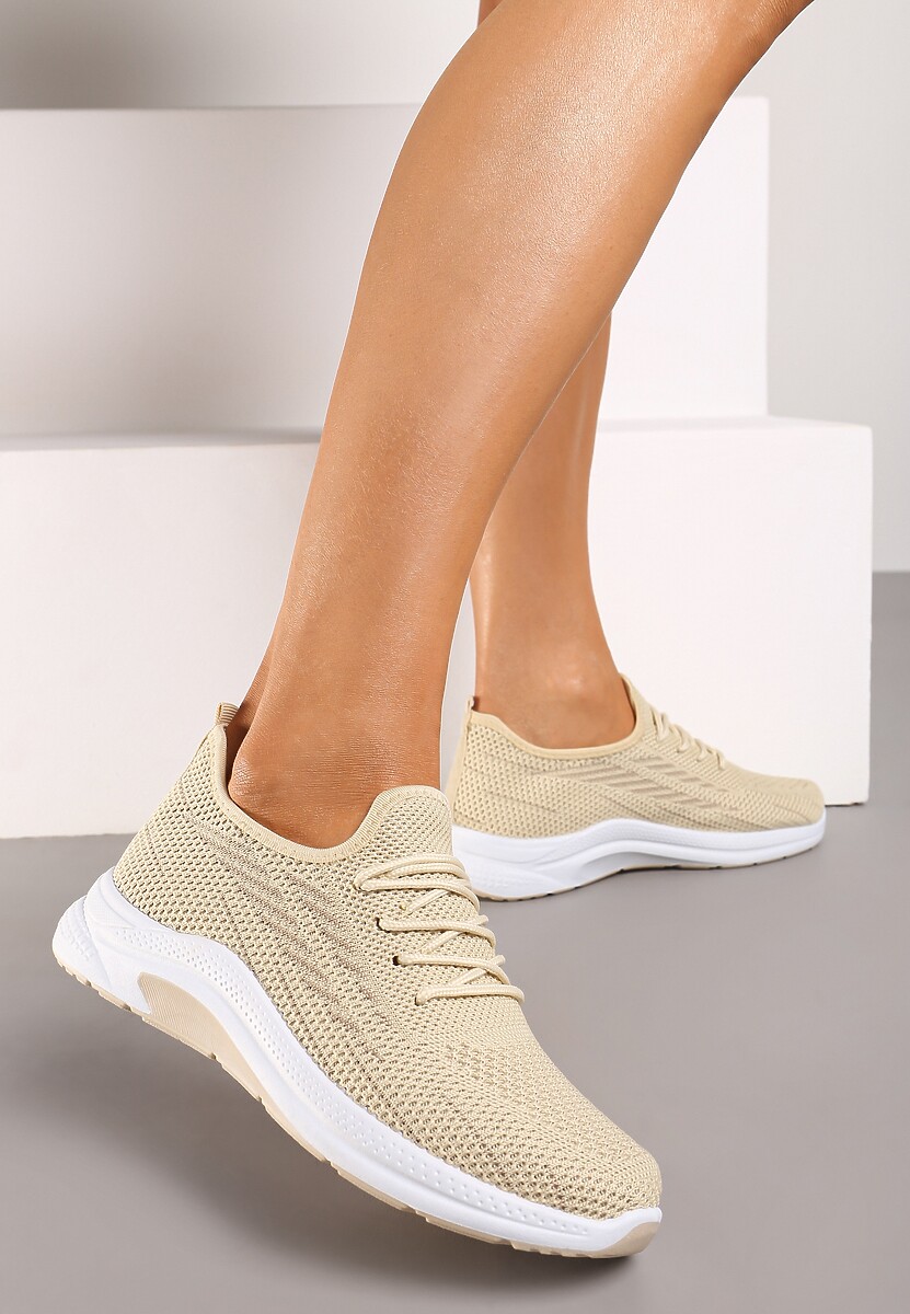 Beżowe Siateczkowe Buty Sportowe na Piankowej Podeszwie Linidas