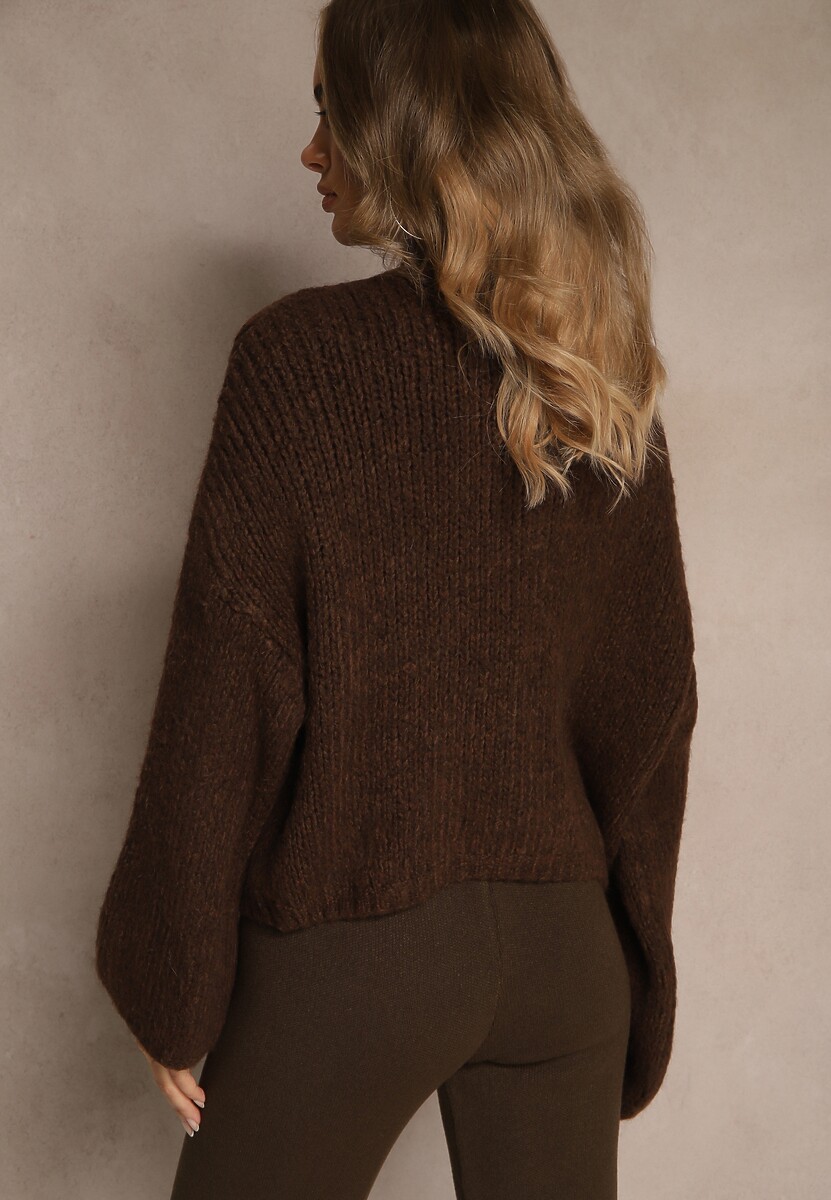 Brązowy Nietoperzowy Kardigan z Domieszką Wełny i Wiskozy Lianavia