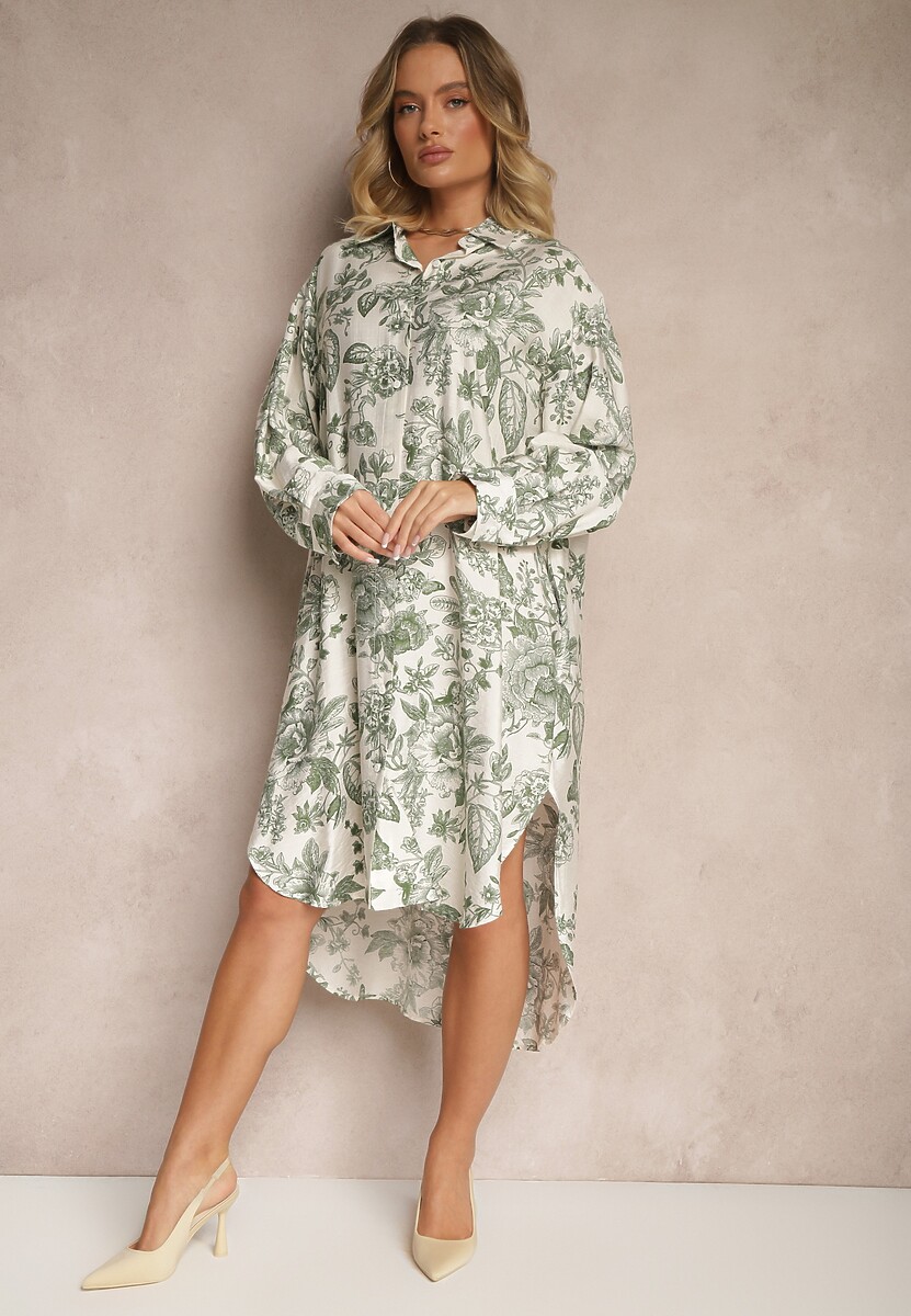 Zielona Kwiatowa Koszulowa Sukienka z Wiskozy Lisvesia
