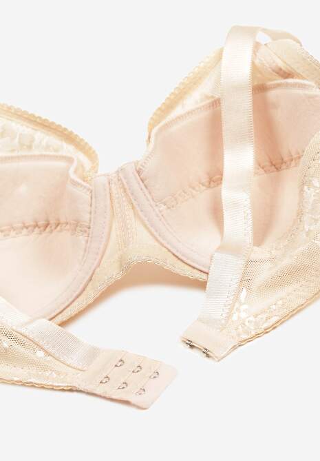 Jasnobeżowy Koronkowy Biustonosz Zapinany na Haftki z Regulowanymi Ramiączkami Dimiasha