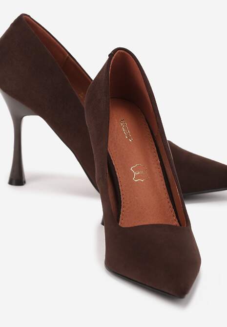 Brązowe Szpilki Vices na Klepsydrowym Obcasie ze Skórzaną Wkładką Enaille