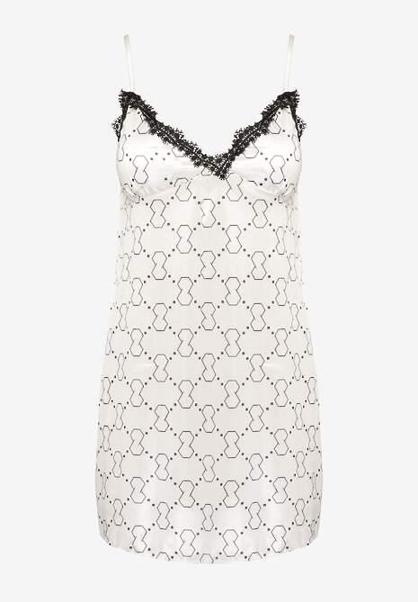 Biały Komplet Piżamowy z Koronki Koszula na Cienkich Ramiączkach Szlafrok z Paskiem Bredefia