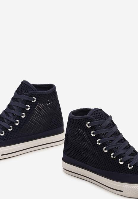 Granatowe Trampki za Kostkę z Perforacją Welagia