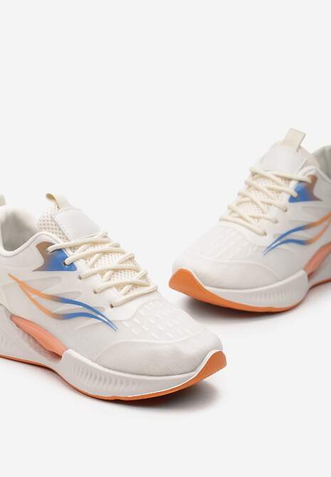 Beżowo-Pomarańczowe Buty Sportowe na Płaskiej Podeszwie ze Sznurowaniem Assah