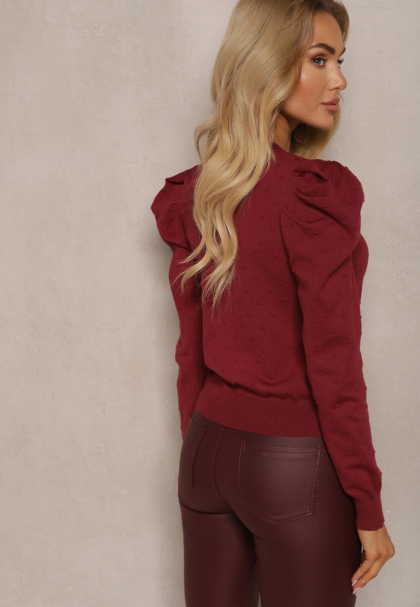 Bordowy Rozpinany Kardigan z Wiskozą Ozdobiony Guzikami Kwiatkami Enarine