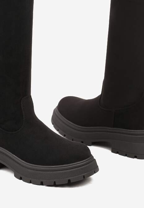 Czarne Kozaki na Platformie z Cholewką za Kolano Nialuria