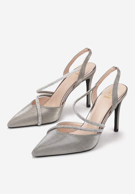 Czarne Sandały na Szpilce z Elastycznym Paskiem i Cyrkoniami Eurisa