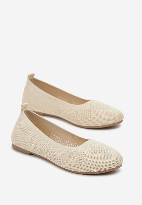 Beżowe Ażurowe Balerinki z Okrągłym Noskiem Siotte