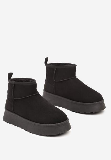 Czarne Casualowe Śniegowce na Grubej Podeszwie o Krótkim Fasonie Lobaria