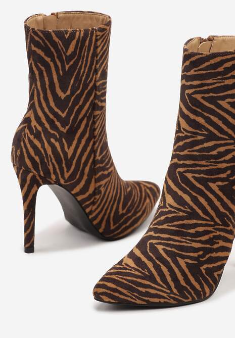 Czarno-Brązowe Botki na Szpilce ze Szpiczastym Noskiem Glencora