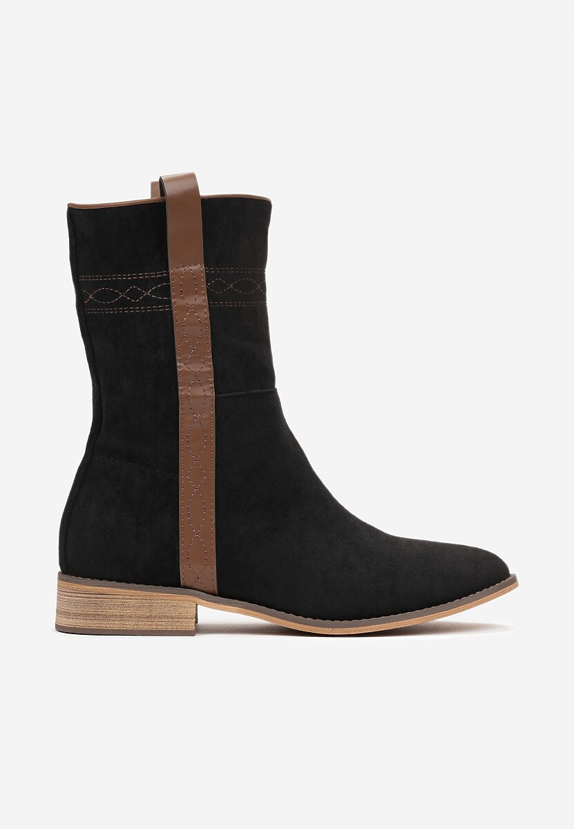 Czarne Płaskie Botki Ozdobione Haftem i Paskiem Boho Milosva