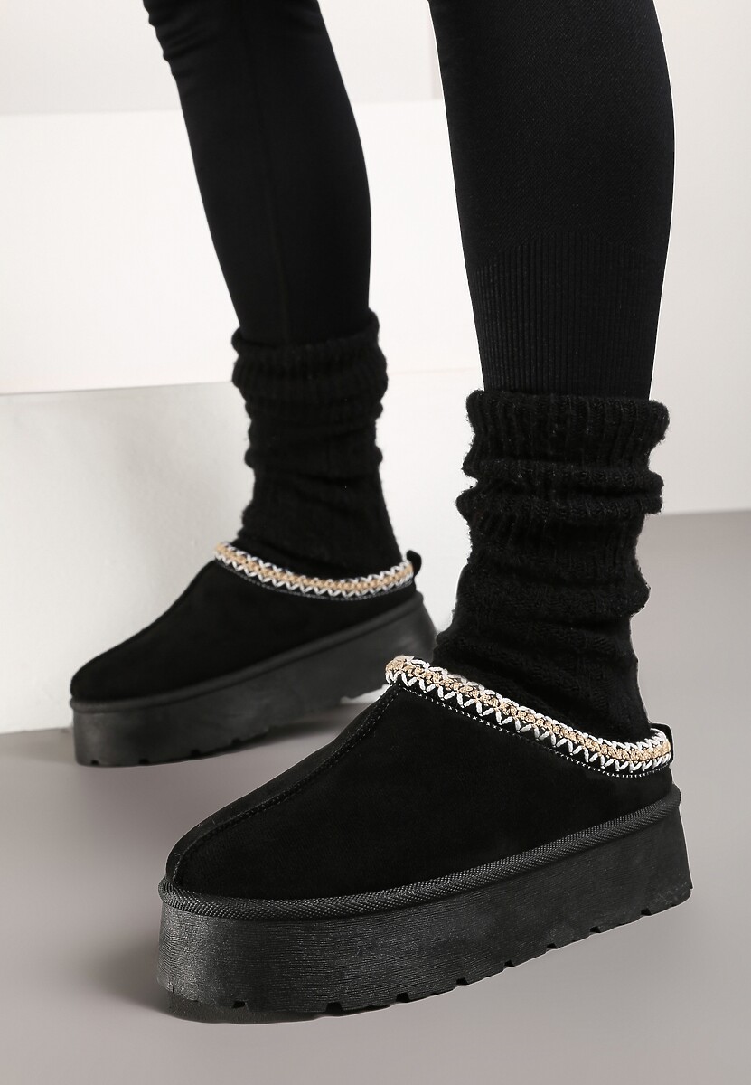 Czarne Krótkie Śniegowce na Platformie Emalith