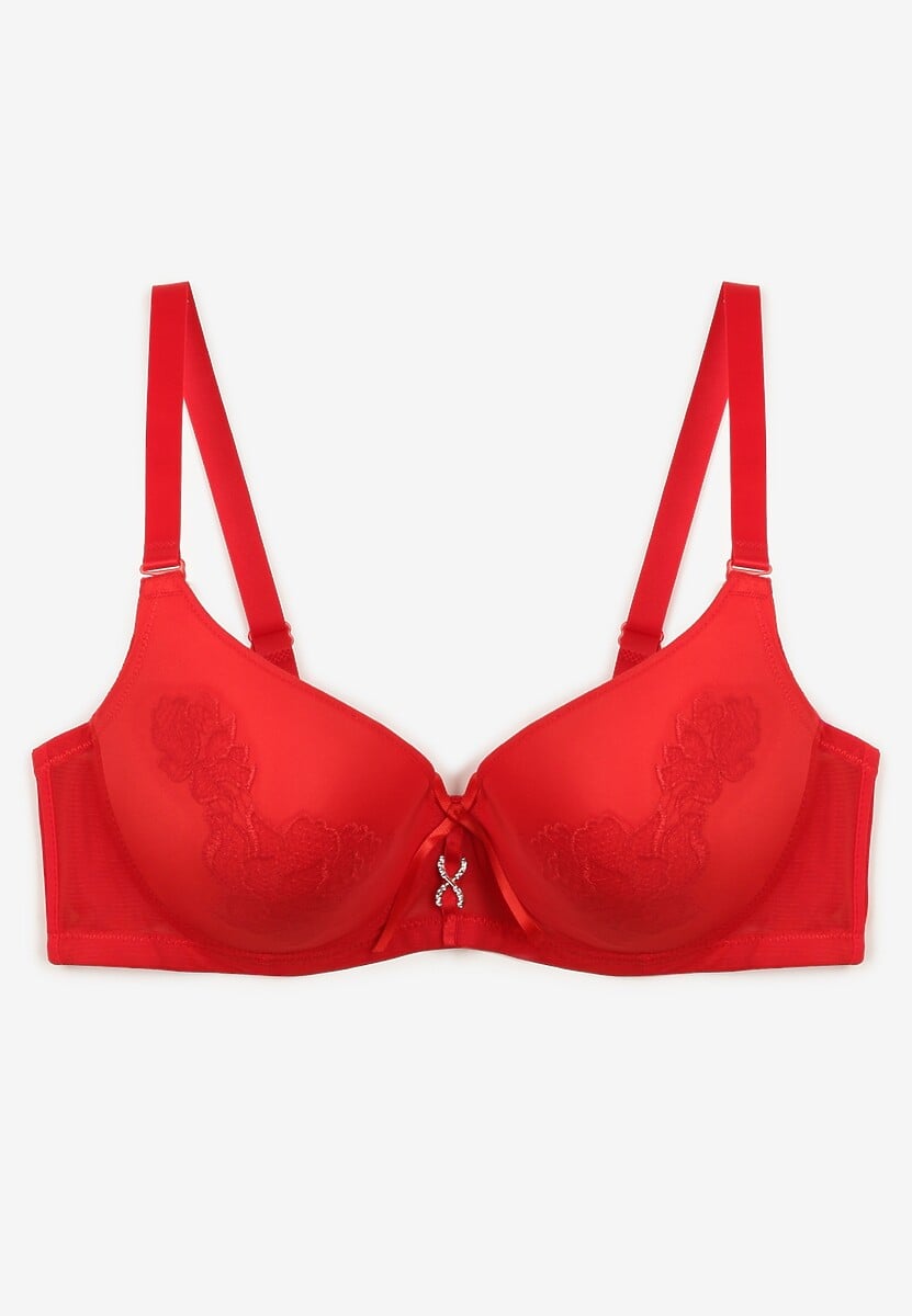 Czerwony Biustonosz Ozdobiony Koronką Full Cup Pasecia