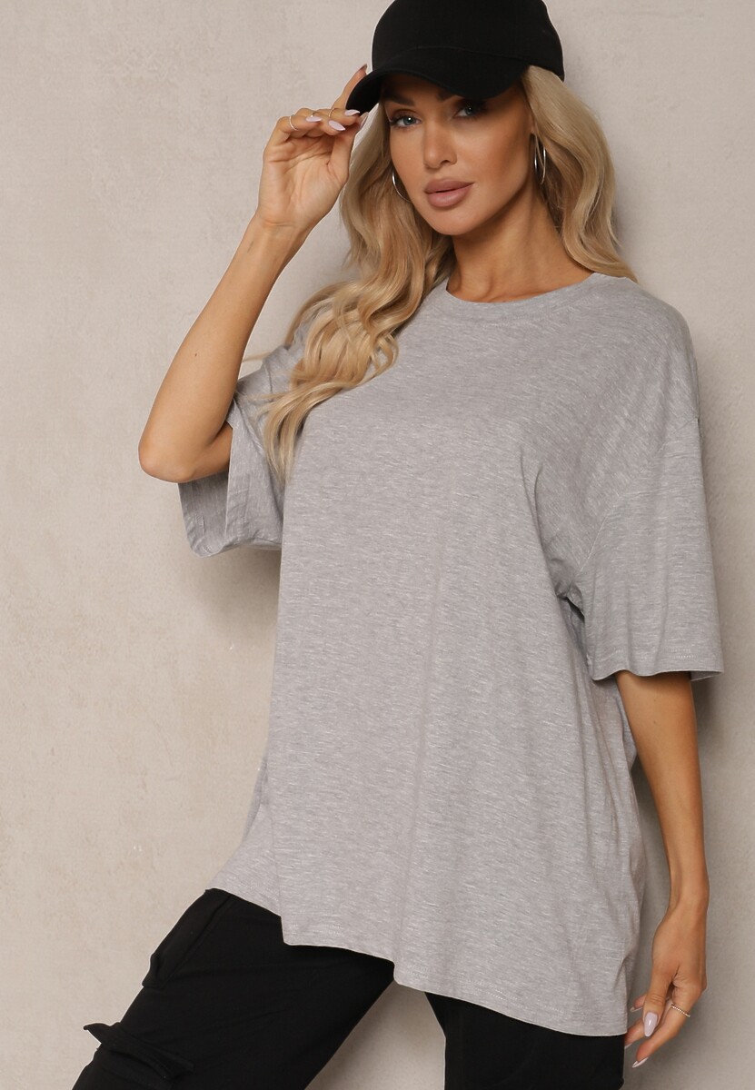 Szary Bawełniany T-shirt Oversize Thenika