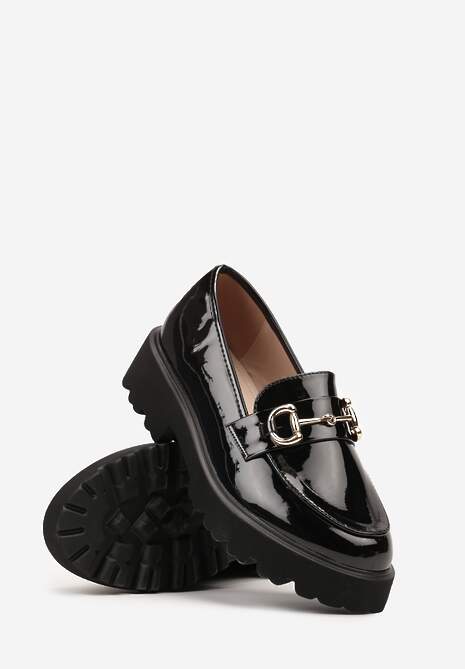 Czarne Mokasyny na Płaskiej Podeszwie z Metalową Klamrą Xemvia