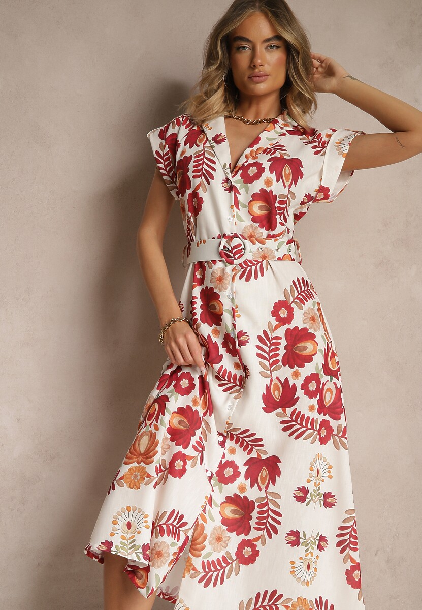 Bordowa Koszulowa Sukienka z Wiskozą z Dodatkowym Paskiem Nitapinia