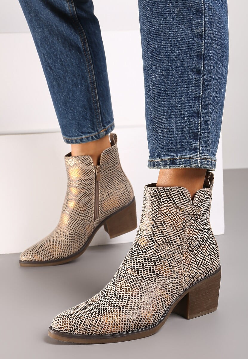 Żółte Botki Kowbojki na Słupku Ozdobione Nitami Ferisa