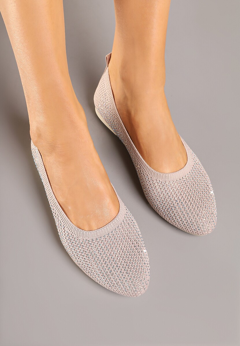 Ciemnoróżowe Elastyczne Balerinki z Cholewką Zdobioną Metalicznymi Przeszyciami Elitella