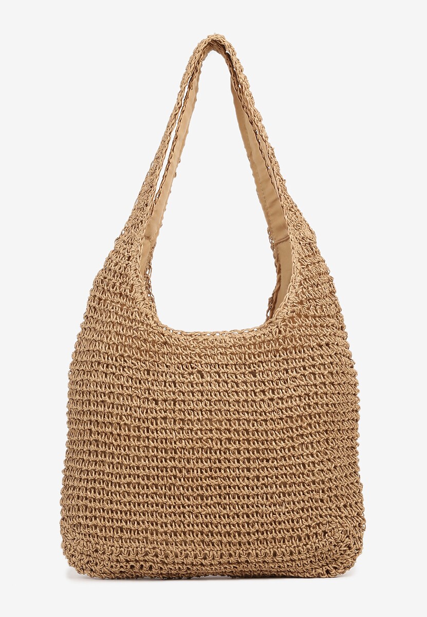 Beżowa Torebka Typu Shopper z Plecionki Felevera