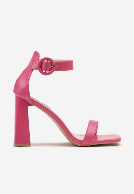 Fuksjowe Sandały na Kwadratowym Słupku z Okrągła Sprzączką i Paskiem wokół Kostki Soralise