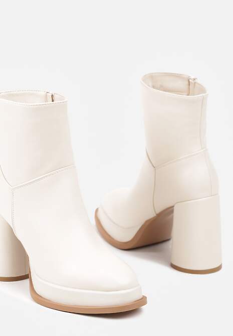 Beżowe Casualowe Botki na Platformie i Słupku z Dopasowaną Cholewką Rialen