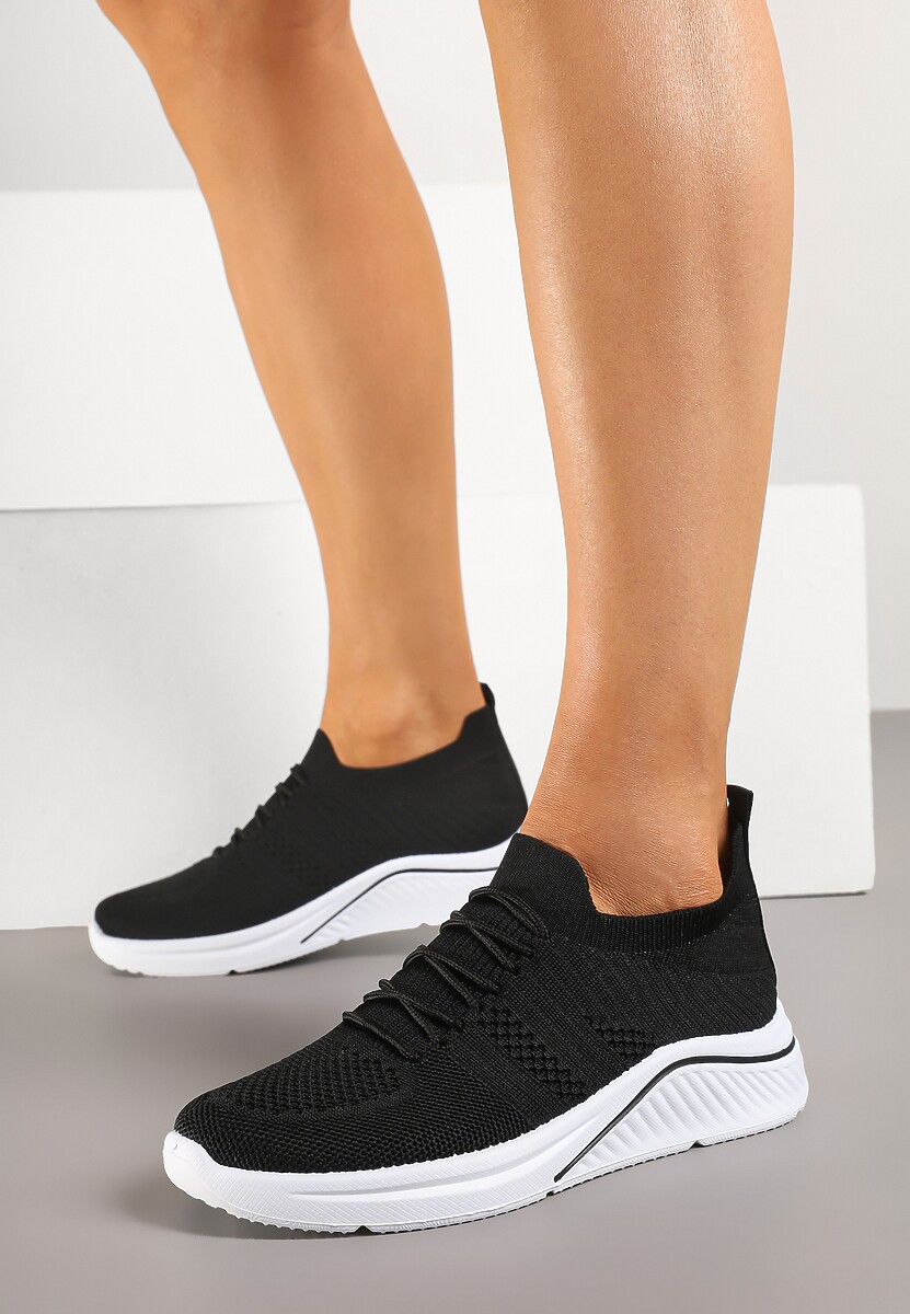 Czarne Siateczkowe Buty Sportowe Sneakersy na Zdobionej Podeszwie Talloti