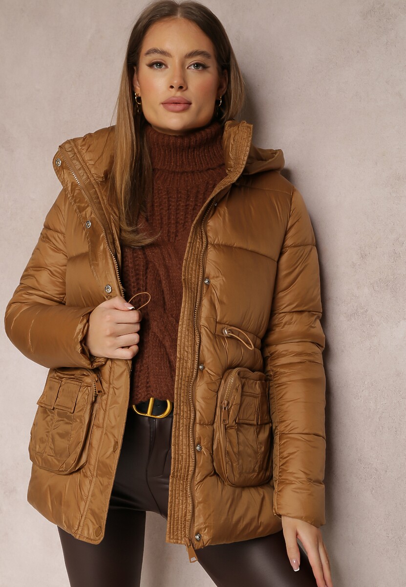 Brązowa Kurtka Pikowana Ściągana w Talii Althomene