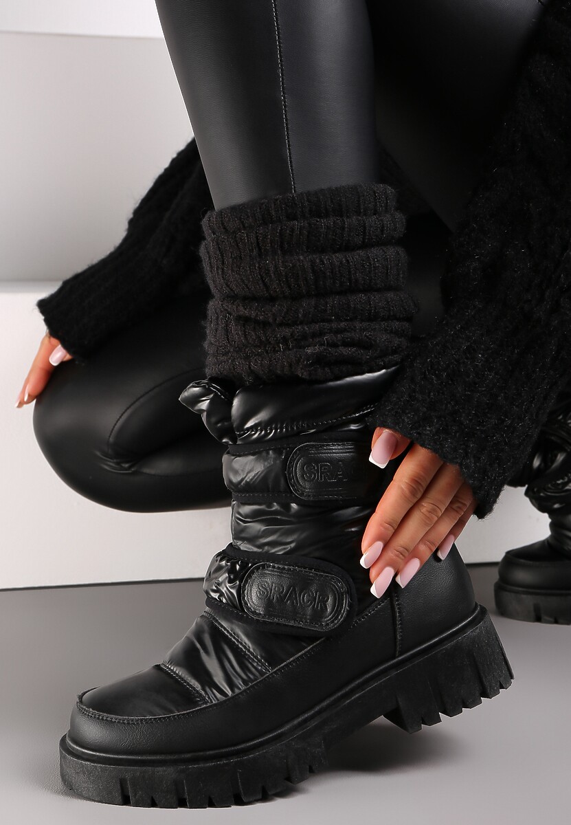 Ciemnozielone Śniegowce na Rzepy i Grubej Podeszwie Cashel