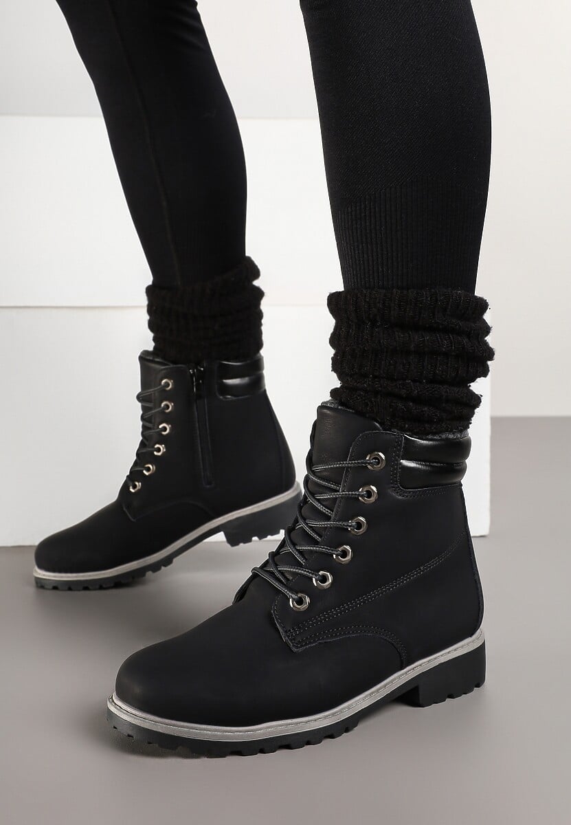 Czarne Ocieplane Traperki z Protektorem Martiel